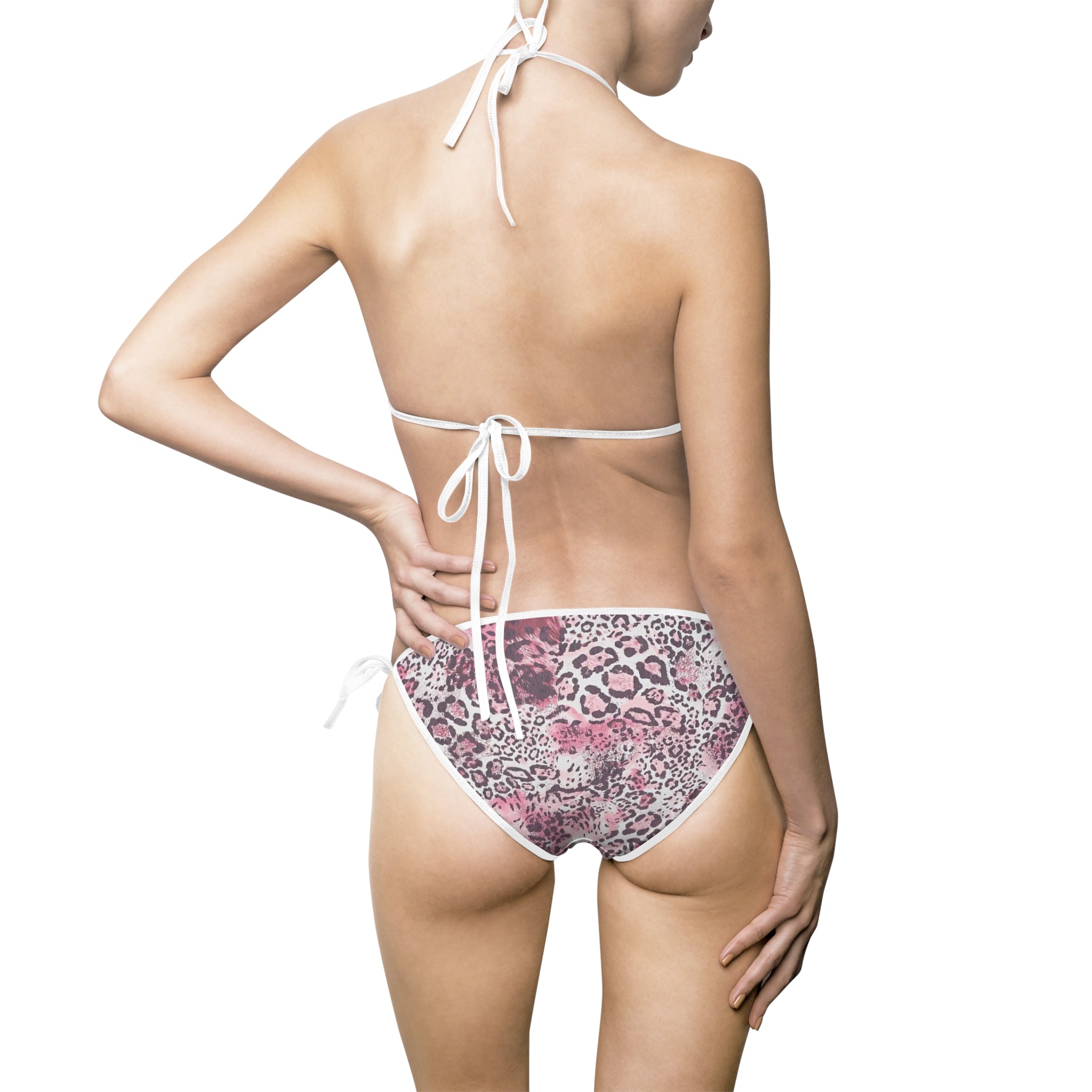 Pink Leopard Bikini — Women's Tie-Side Triangle Swimsuit with Monogram Accent
