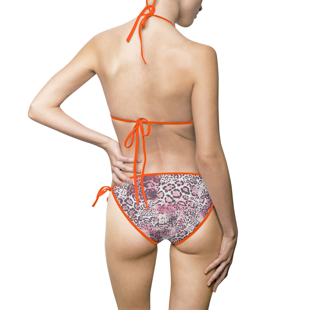 Pink Leopard Bikini — Women's Tie-Side Triangle Swimsuit with Monogram Accent